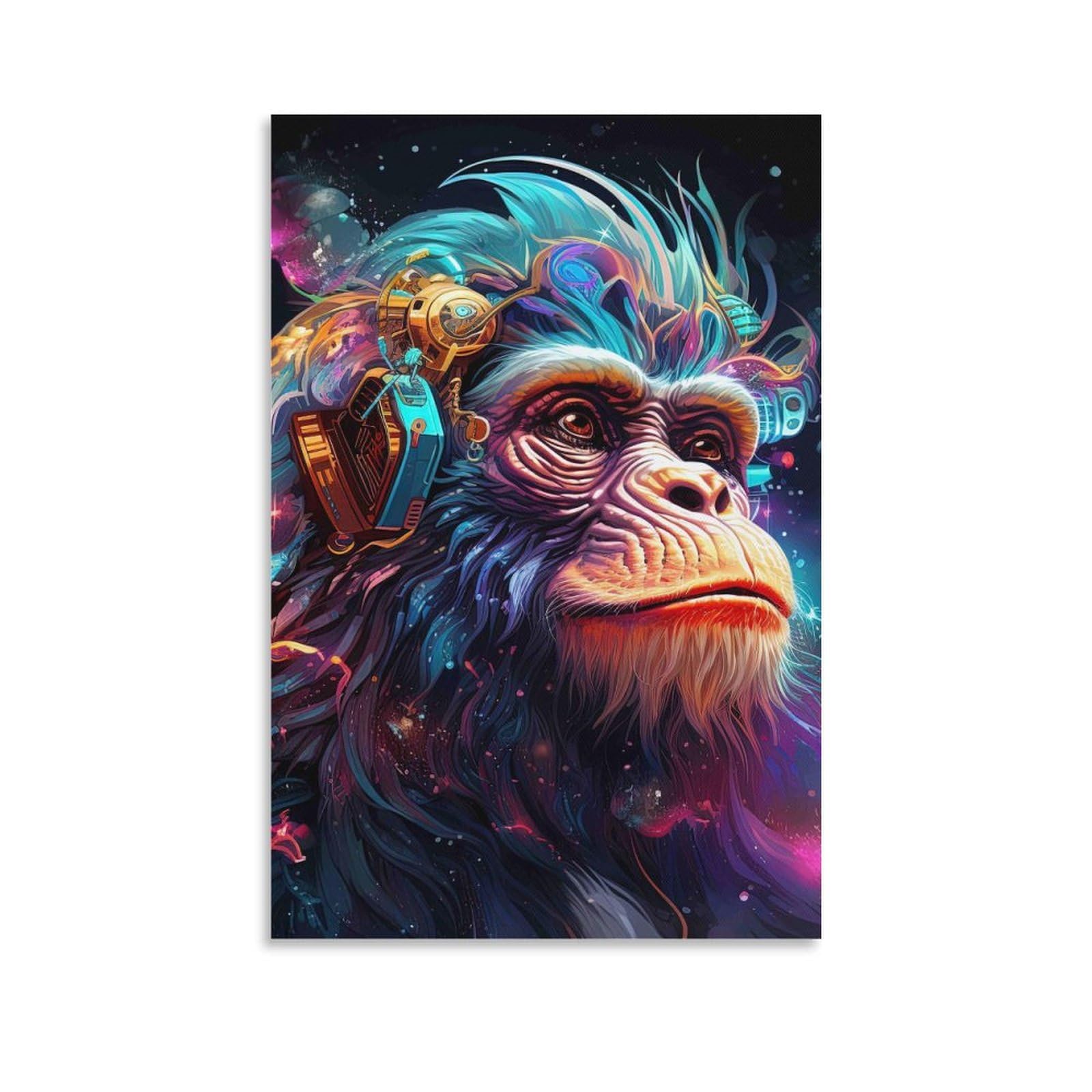 DHBANEIOK Cyber Monkey Portrait Poster Artwork Giclee Canvas Prints Modern Canvas Wall Art Picture Wall Hanging for Bedroom Living Room Decor 20x30inch(50x75cm)