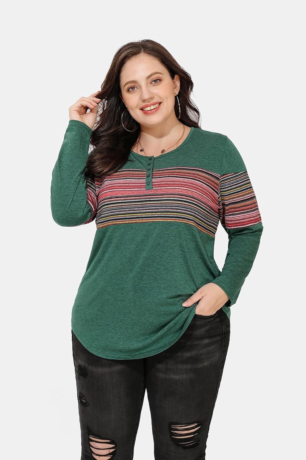 RITERA Womens Plus Size Top Long Sleeve Henley Shirt Fall Casual Pullover XL-5XL - Image 3