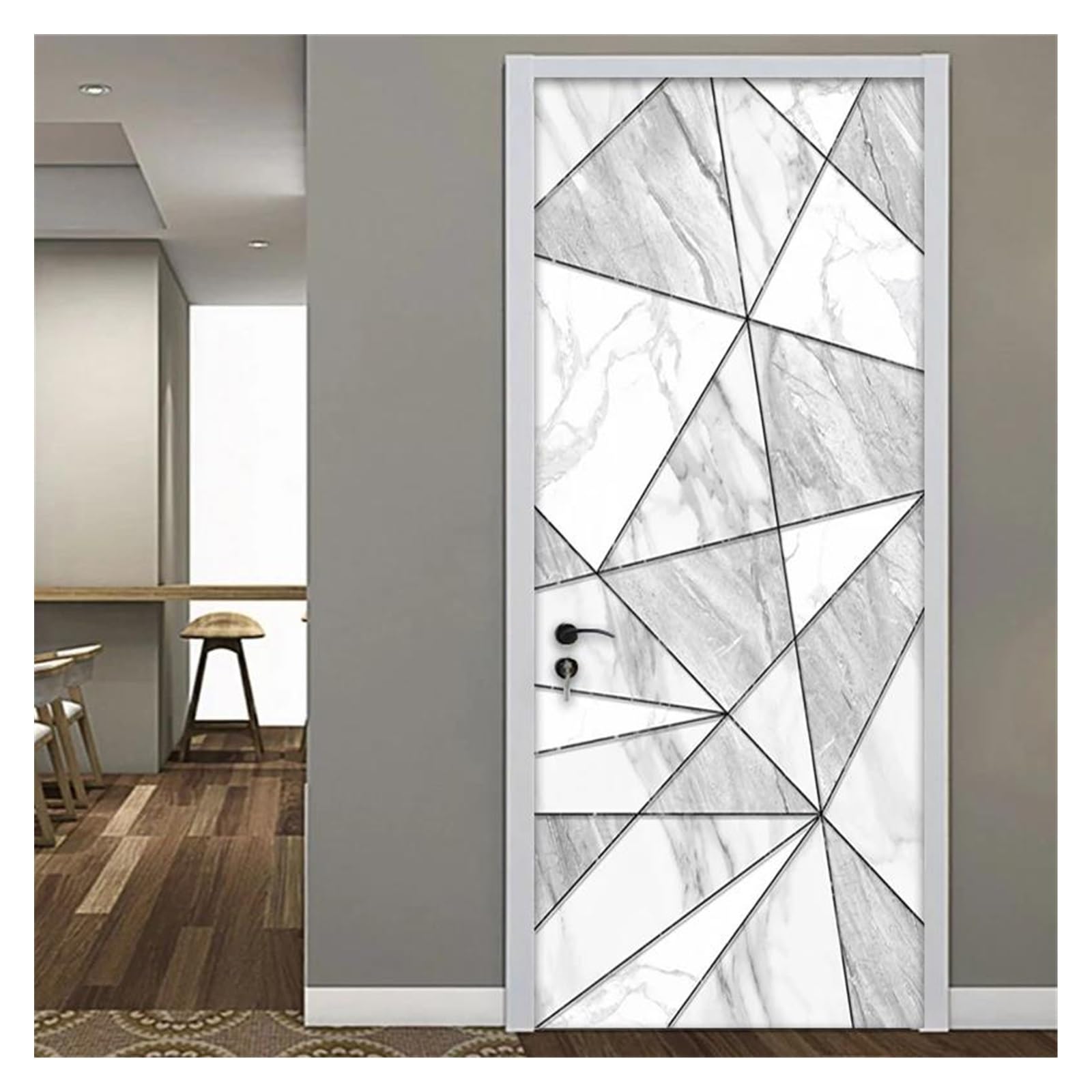 Stickers de porte 3D géométrique 95x215cm pour décoration de salon et cuisine