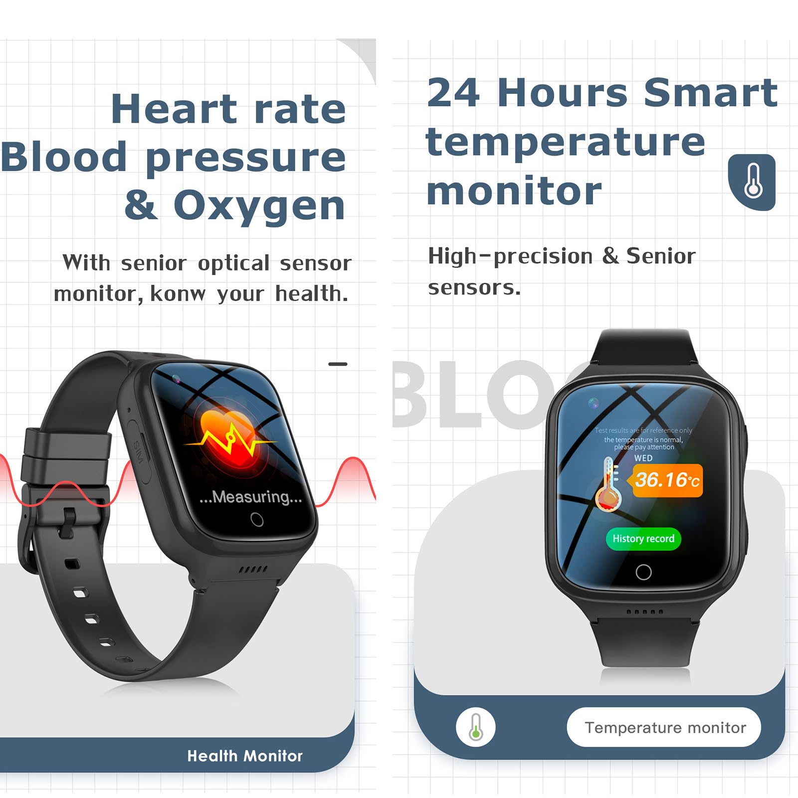 Reloj inteligente para personas mayores: videollamadas HD, pantalla IPS de 1.4 pulgadas, posicionamiento GPS, detección de caídas, llamada de emergencia SOS, monitoreo de salud