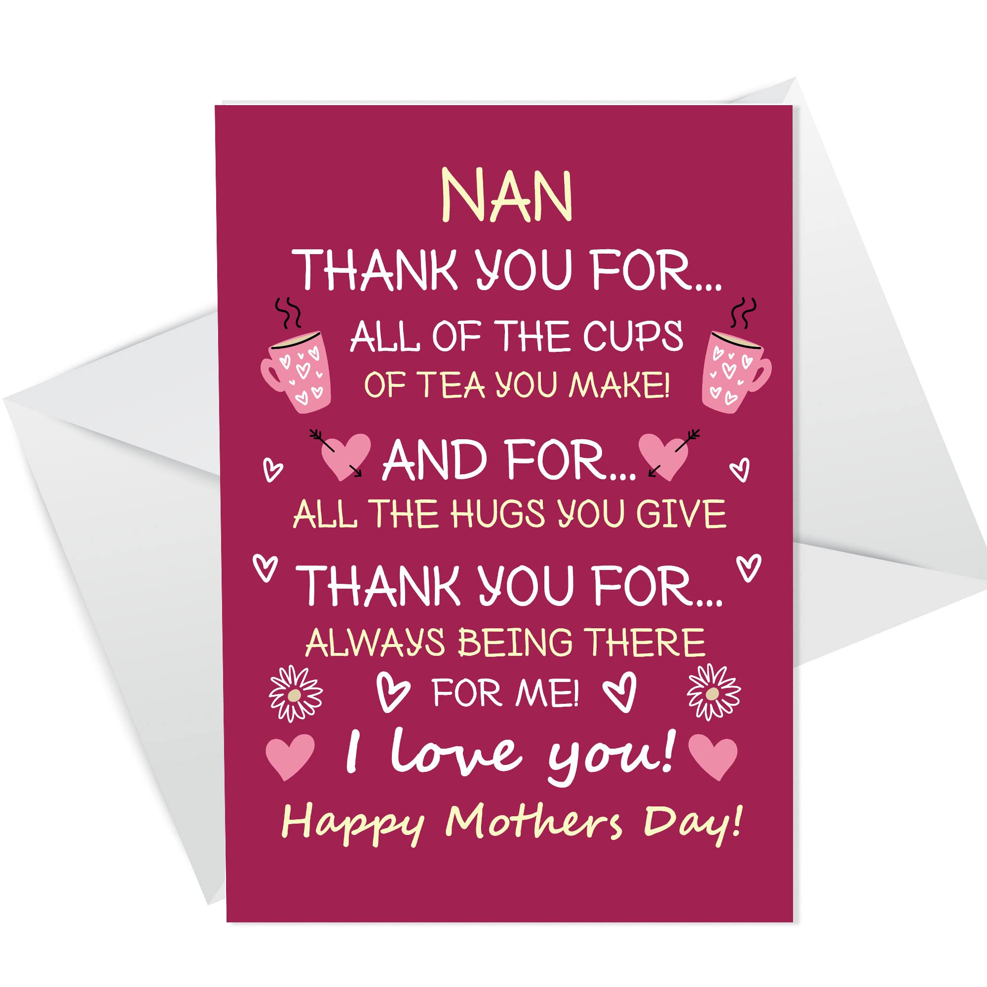 Mothers Day Card For Nan Thank You Card From Granddaughter Grandson Card For Her