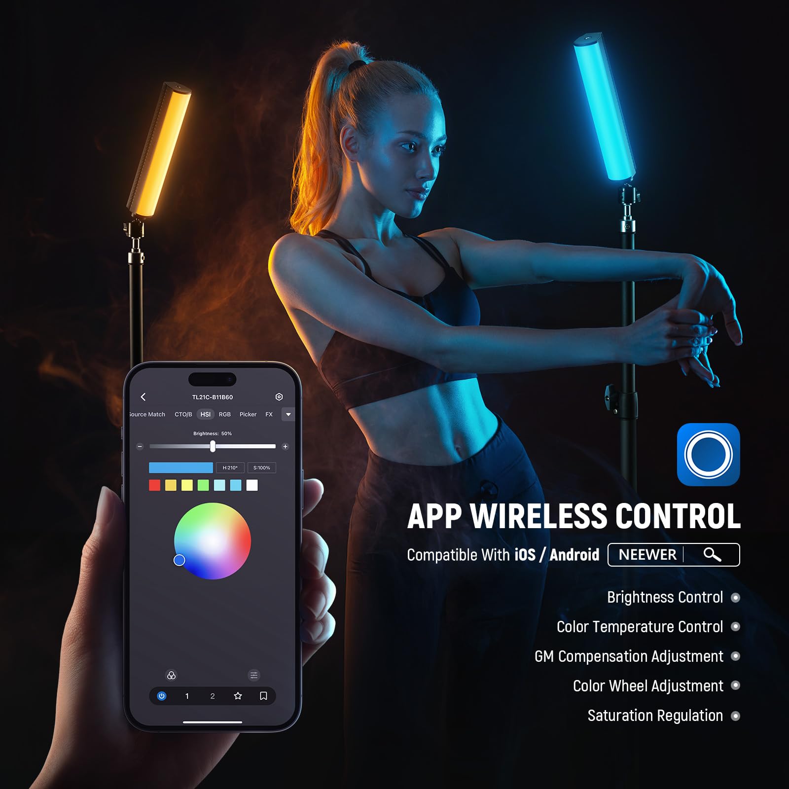 NEEWER Stick LED RGB avec Trépied de Bureau, Contrôle APP, Magnétique pour Photo Vidéo, 2500K-8500K Réglable IRC95+, Tube LED Portable 2550mAh, 17 Effets de Scène pour Vlog TikTok, TL21C