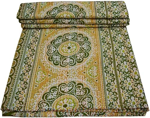 Miniatura 9 de V Vedant Deisgns Suzani Print Queen - Colcha de algodón Kantha hecha a mano, 90 x 108 pulgadas, color naranja