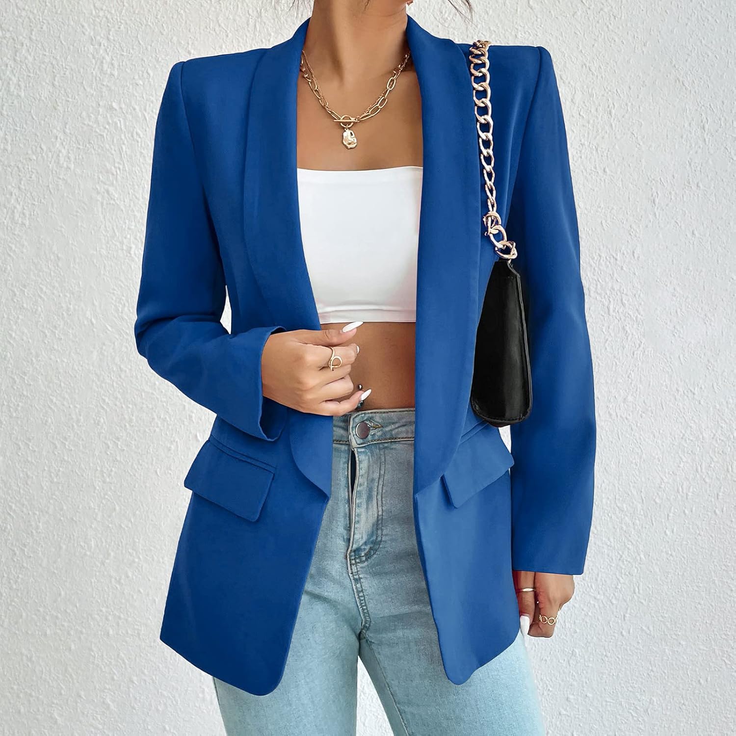 KateModa Women's Sweater Blazers Bussiness Casual Jacket Long Sleeve Cardigan Button Front Lapel Suit with Pockets - Image 4