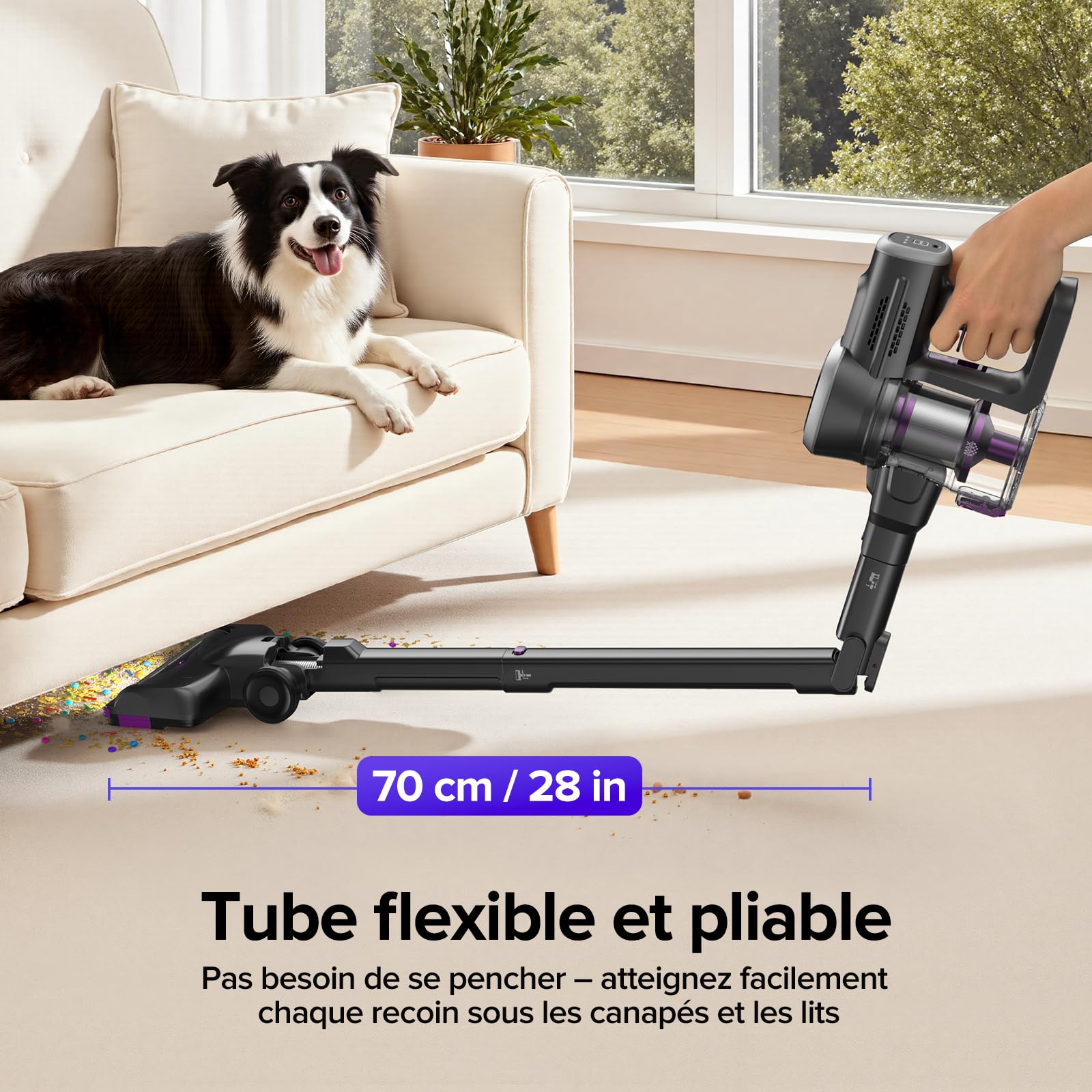 Lubluelu Aspirateur sans Fil 400 W, Puissance d'aspiration 45 000 Pa, autonomie de 50 Min, Brosse Anti-emmêlement et 2 filtres, aspirateur sans Fil pour sols durs, Tapis et Poils d'animaux, Noir