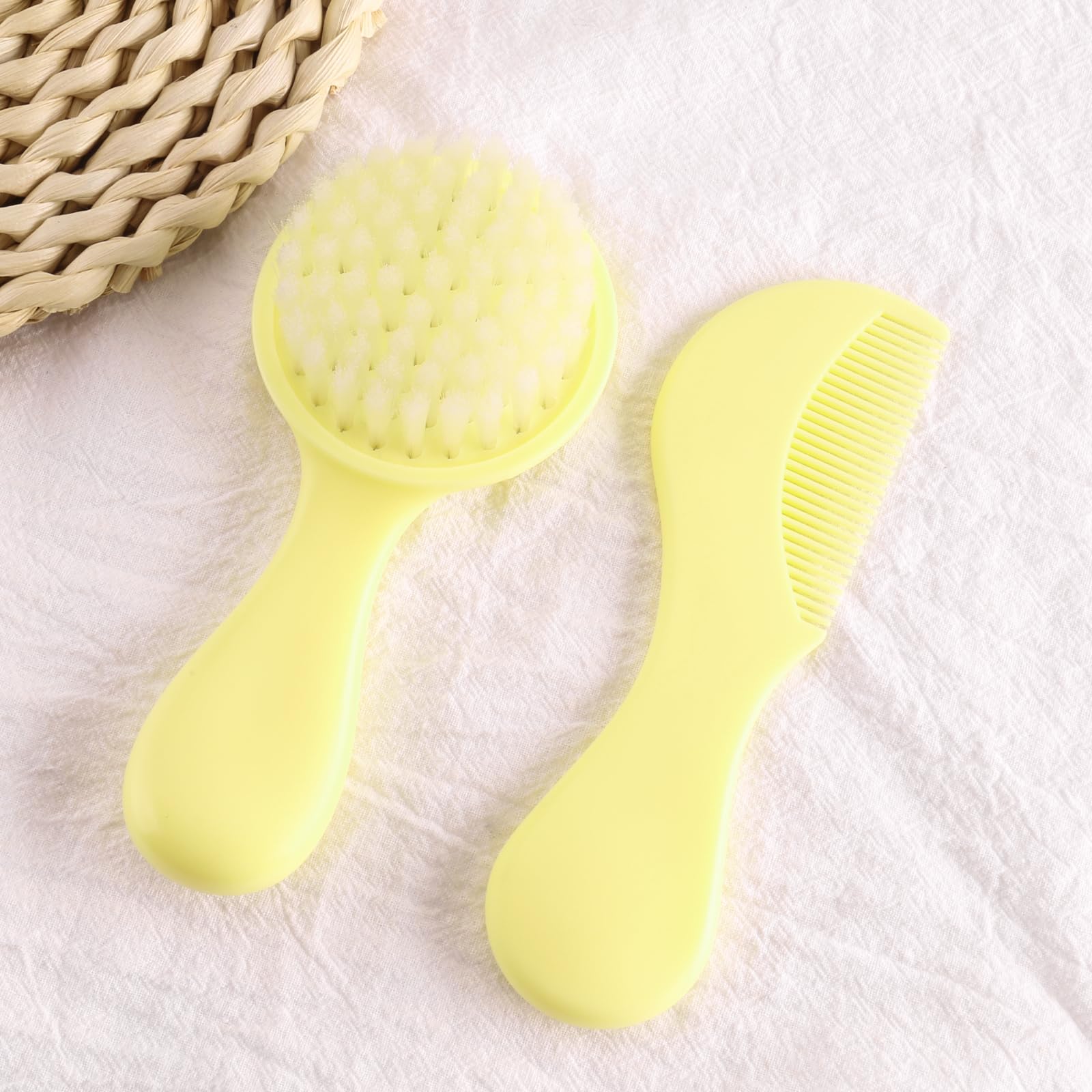 Baby-Haarkamm-Set, weiche Baby-Haarbürste, Babykamm, Haarkamm-Set, Neugeborene, Baby-Haarbürste und Kamm-Set, Babypflege, Haarbürste für Mädchen und Jungen, Baby-Haarbürsten-Set für Neugeborene, Gelb