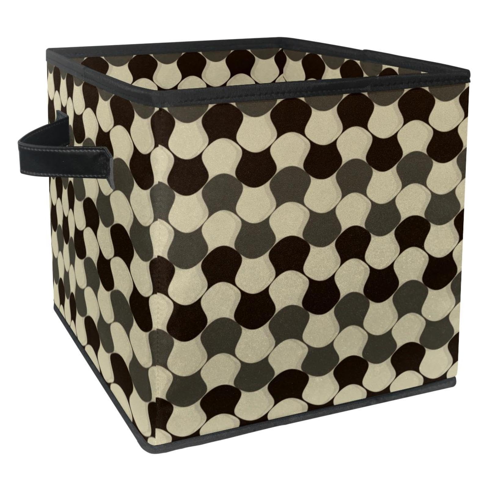 Boîte de rangement cube motif damier déformé en tissu pliable avec poignées