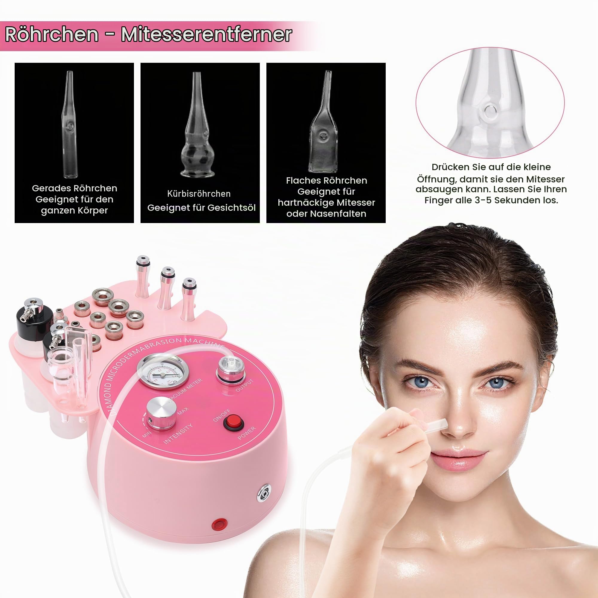 3-in-1 Diamant Mikrodermabrasionsgerät, Lmaqfum Micro Dermabrasion Maschine für Gesicht mit Vakuum & Spray für Zuhause zur Hauterneuerung, Porenverfeinerung, Aknebehandlung