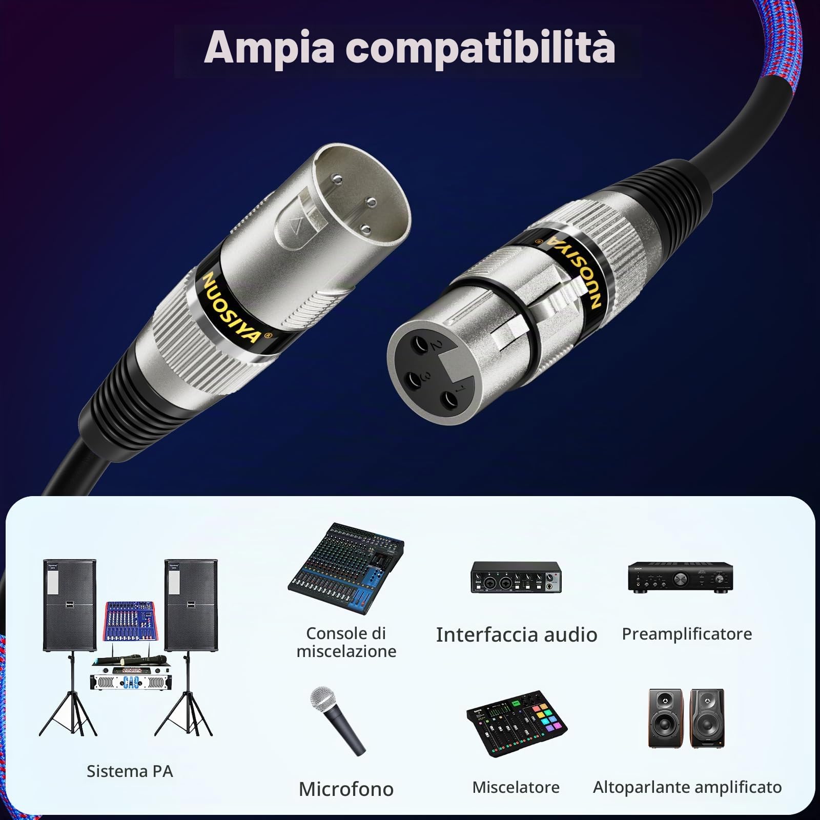 Cavo XLR Bilanciato Microfono 10M 2 Pack, Maschio a Femmina 3 Poli Cavi XLR Cannon Connettore per Microfono, Mixer, Studio di Registrazione
