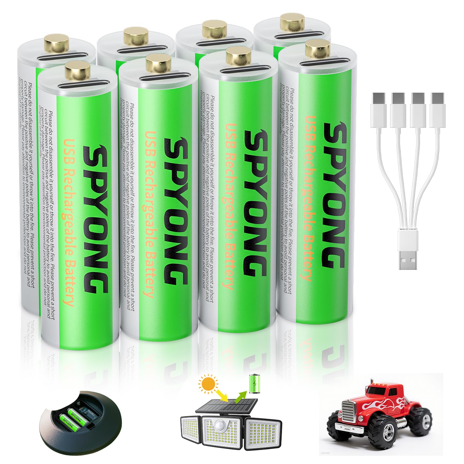 Rechargeable AA Batteries Lithium 8 Pack 3450 mWh Lithium Ion, 1.5V, Includes 4-in-1 USB-C, 1500 Charge Cycles, 40-Min Full Charge, LED Charge Indicator