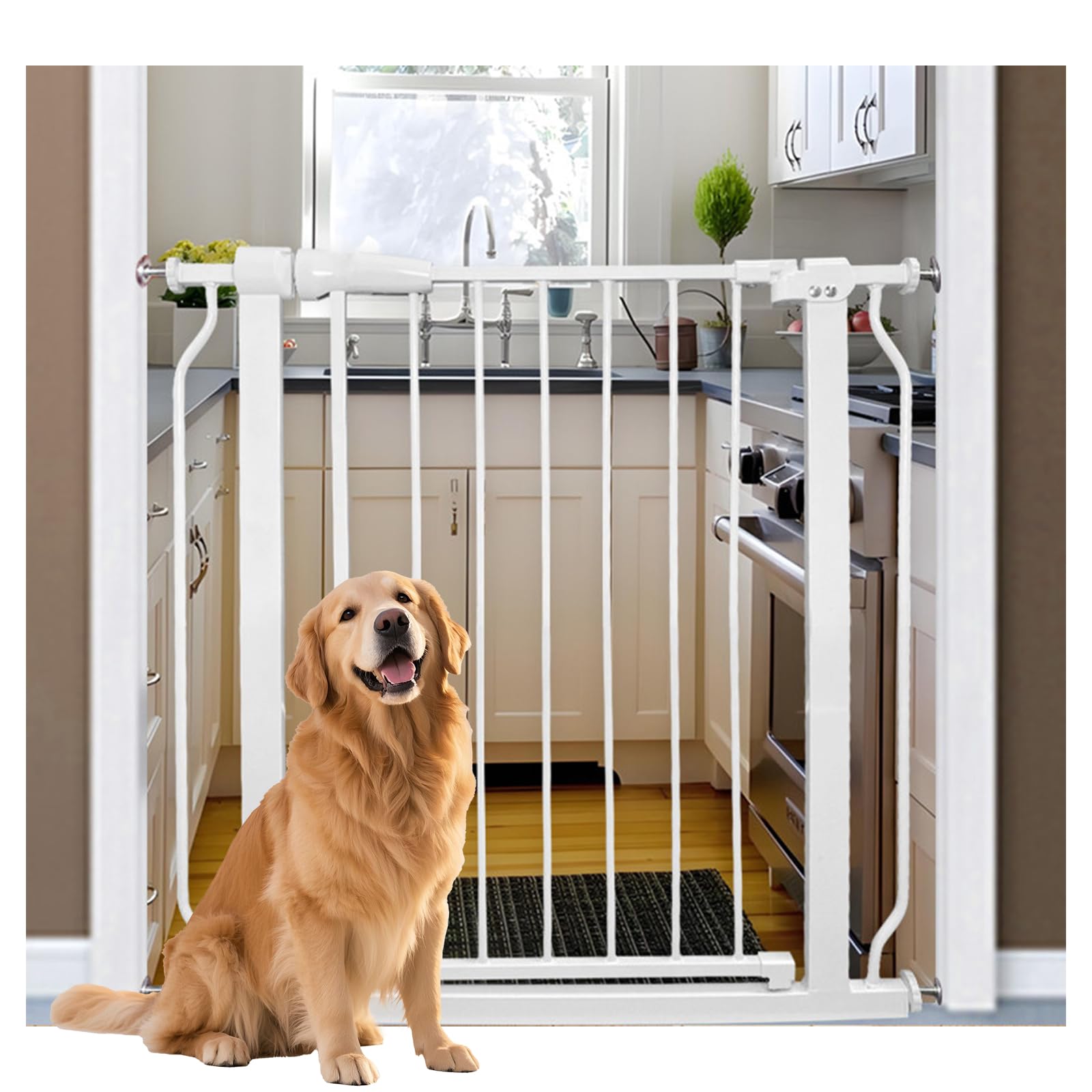 Zuiquity 32" Tall Pressure Mount Pet Gate for Dogs & Cats, 3-Step Lock Auto Close Dog Gate, Escape-Proof 3-Lock Heavy-Duty Stair Gate, 180° Swing Adjustable(Size:205-217cm/81-85in)