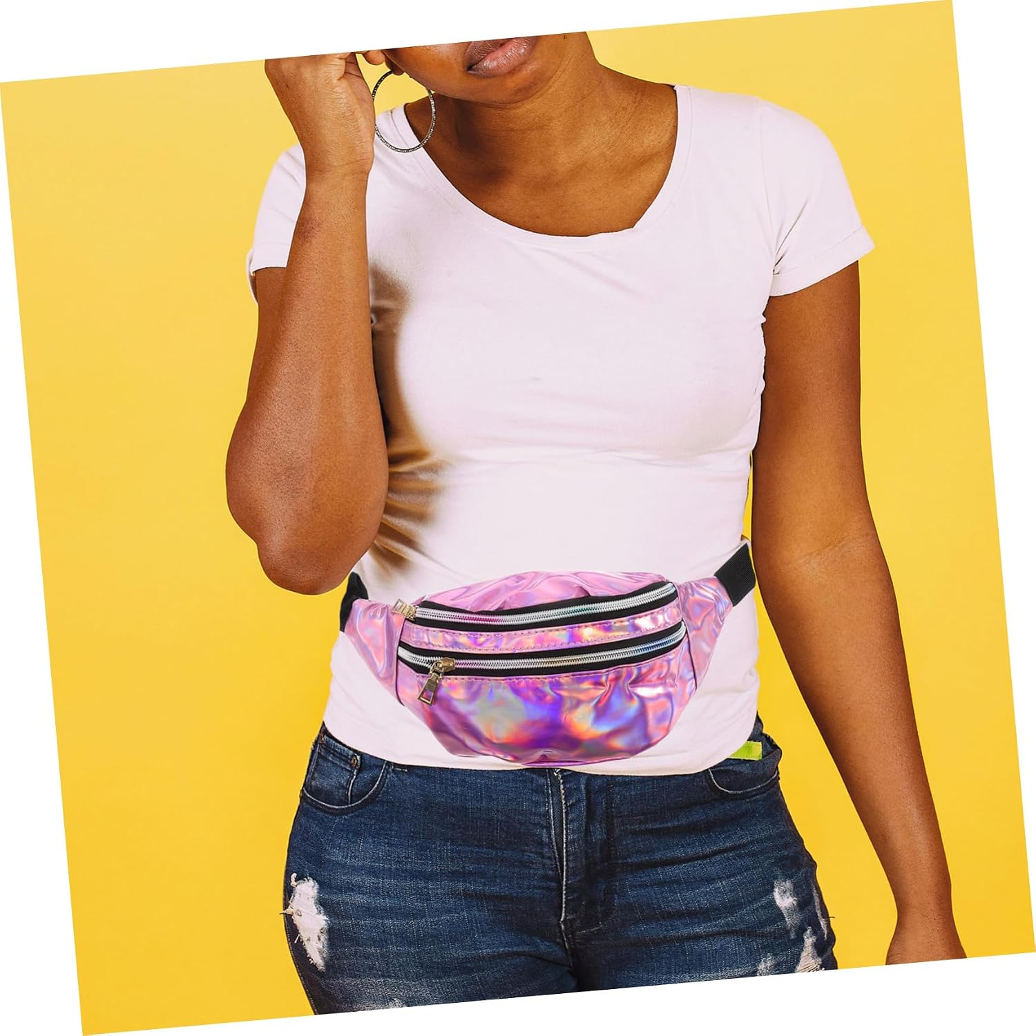 Kisangel Holographic Waist Pack Adjustable Belt Waterproof Chest Bag for Men and Women Multi-Functional Fanny Pack for Running Hiking and Travel