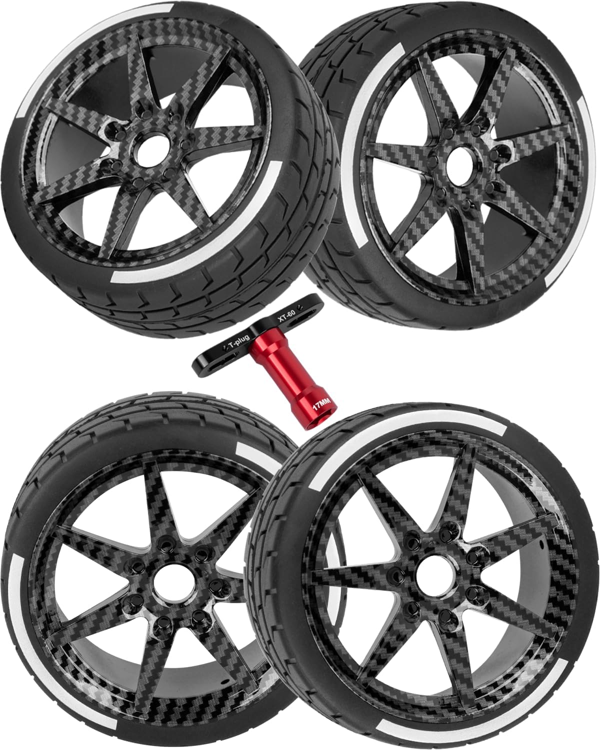 RC Wheels and Tires Buggy Tires for 1/8 Typhon 6S BLX,1/7 Infraction 6S BLX,Limitless,17mm Hex PreGlued RC Buggy Tires and Wheels with Foam Inserts,4pcs,Black Carbon Surface