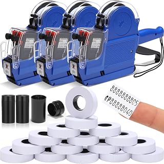 3 Set Price Gun 2 Line Labeler with 10000 Blank White Labels 3 Ink Rolls Kit, Date Gun Pricing Tagging Stickers Maker Machine for Office Retail Shop Grocery Store Yard Sale (Blue)