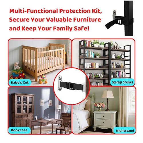 Miniatura 3 de Anclajes para muebles a prueba de bebés (2 juegos), anclajes de muebles antipunta, anclaje de pared para muebles, correas ajustables para muebles,