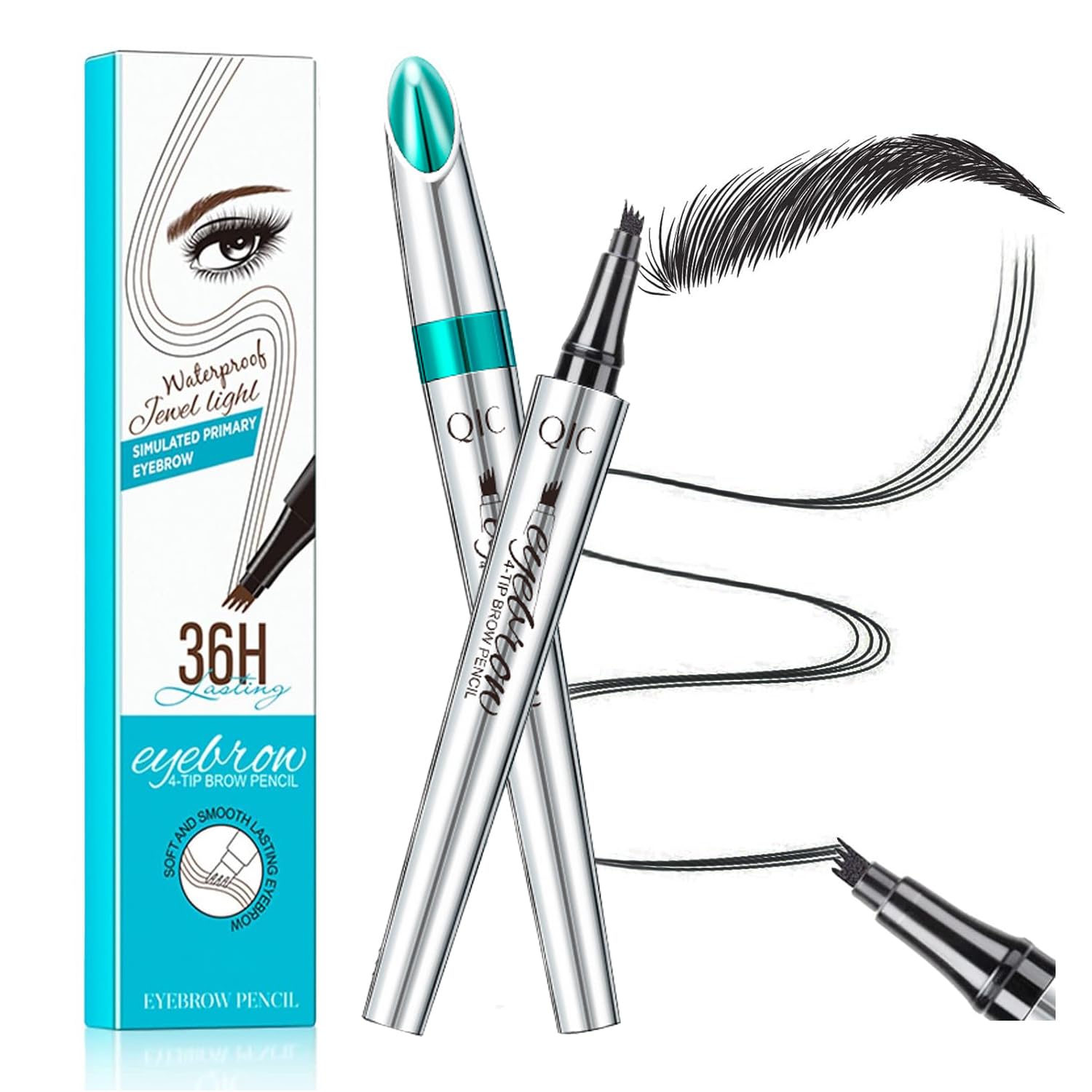 Lápiz de cejas con 4 puntas micro cabeza, lápiz líquido para microblading de cejas, lápiz de cejas Micro 4 puntos, lápiz de cejas duradero, resistente al agua (#4 Negro)