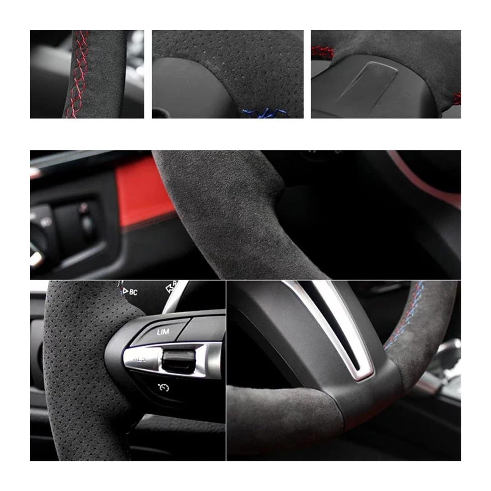 Cubre Volante Funda Para Seat Para Leon Para C&upra Para ST Para Ateca Para C&upra Para Ateca Para FR Para C&upra R Funda Para Volante Coche Antideslizante Trenza Gamuza Negra Protectora Para Volante(