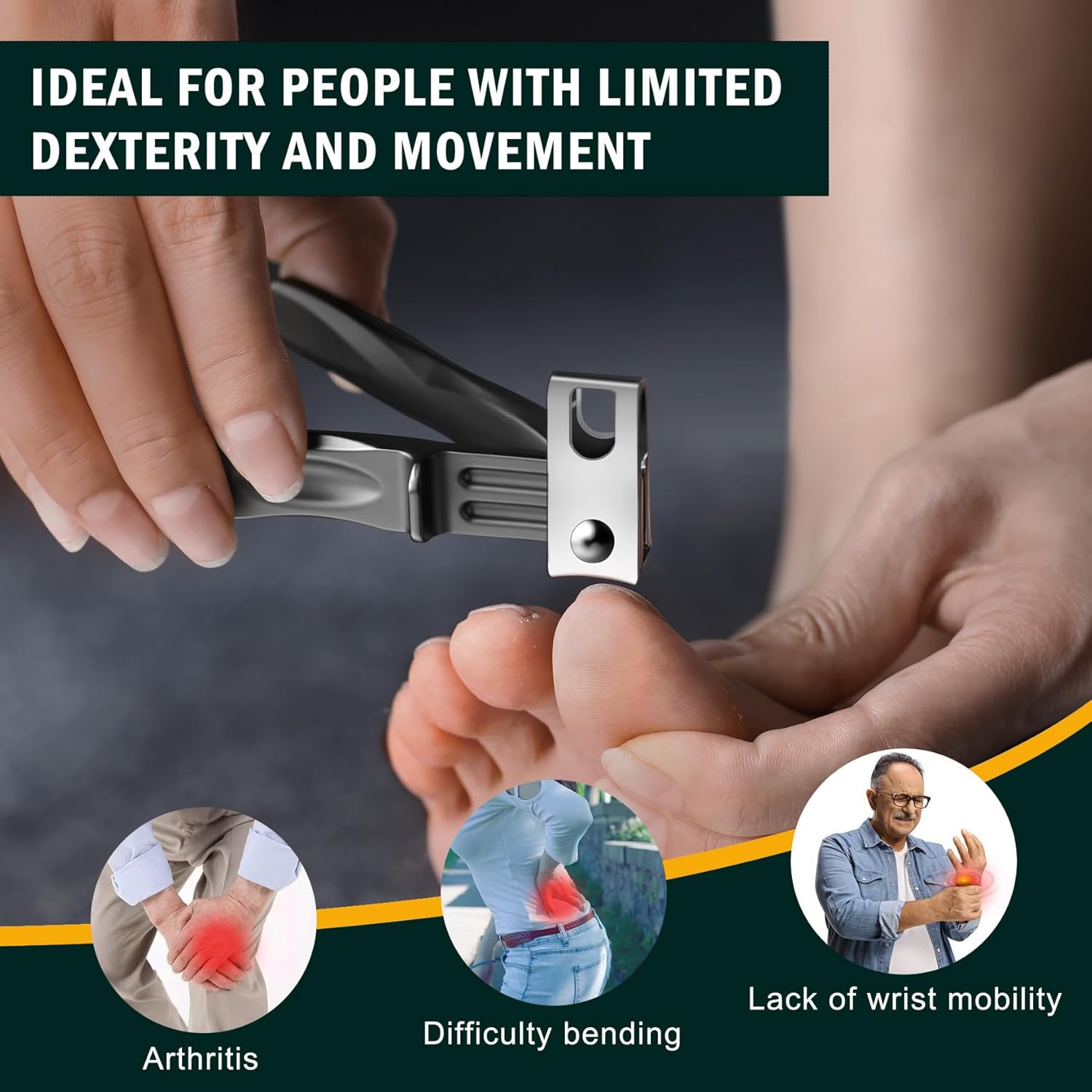 FV Rotating Nail Clippers for Seniors, Adjustable Jaw Lar