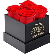 4 Flower Forever Shape Box, for Mom, Eternal Preserved Roses Gift for Her, Flowers Bouquet, for Anniversary, Birthday, Girlfriend - Red