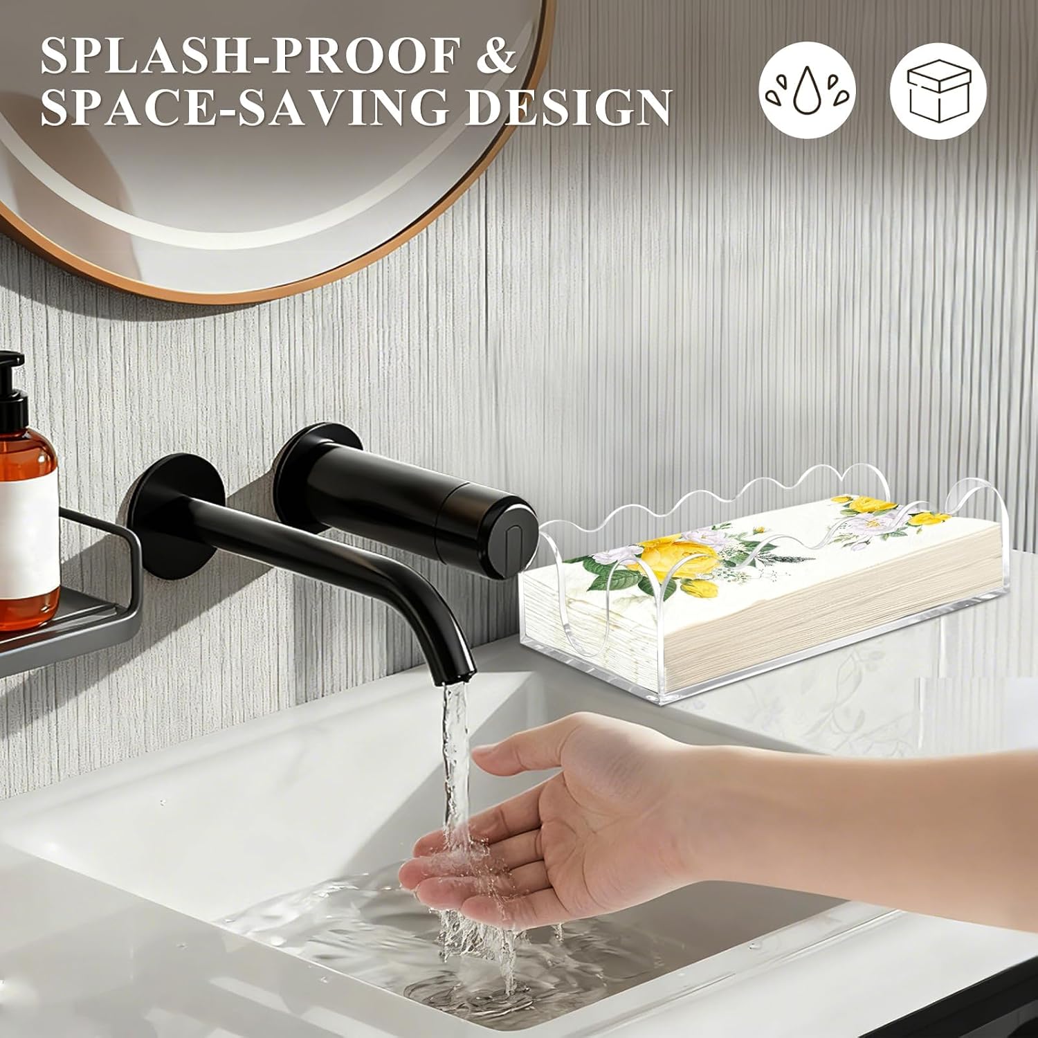 Scalloped Acrylic Napkin Holder for Bathroom, Clear Guest Towel Holder Tray with Wavy Edge, Disposable Hand Towel Dispenser for Kitchen & Hotel