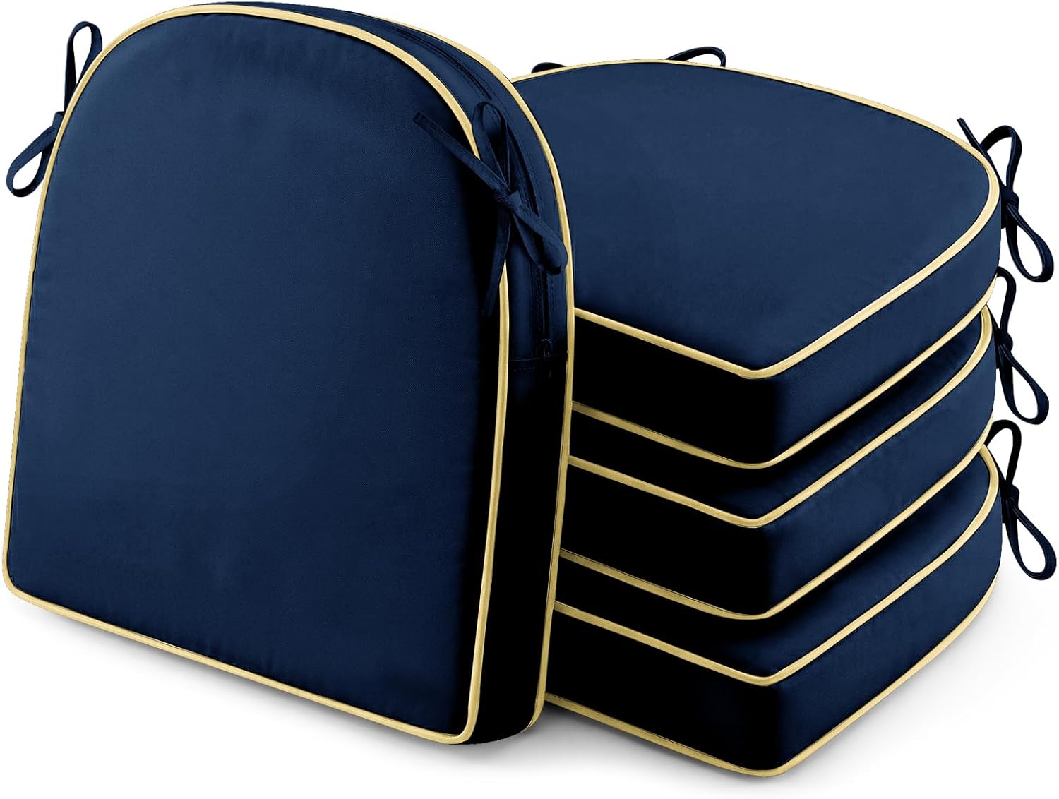 4 Pack 17×16 INCH D-Shaped Outdoor Seat Cushions - Heavy Duty Foam Patio Chair Pads for Lawn, Garden, Camping - All Weather Furniture Covers (Blue, 17 INCH × 16 INCH)