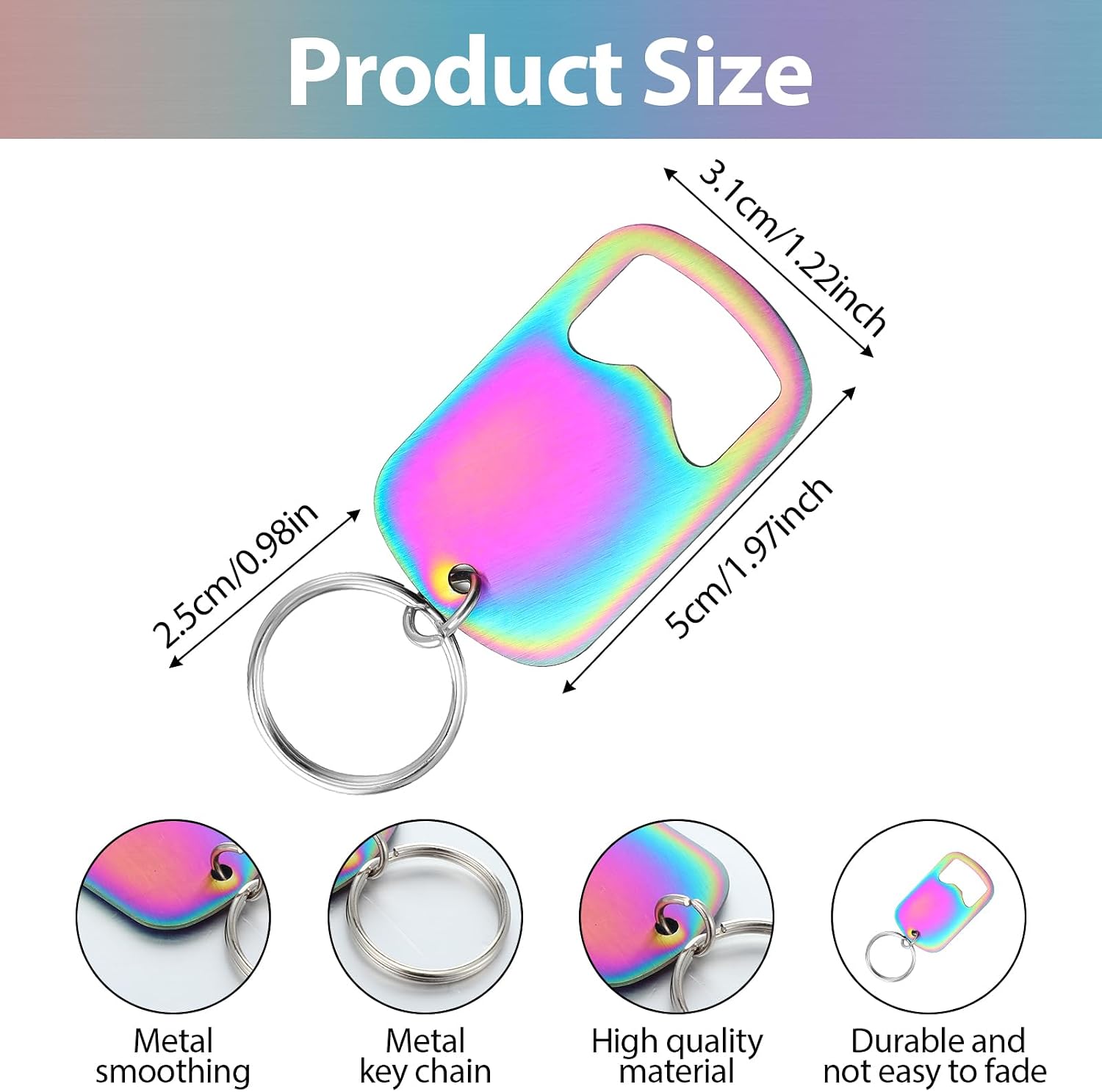 2PCS Bottle Opener Small Stainless Steel Bottle Opener Keychain Flat Beer Bottle Opener Light and Easy to Carry Key Chain for Bartender Kitchen Bar Restaurant Banquet Party(Colorful)