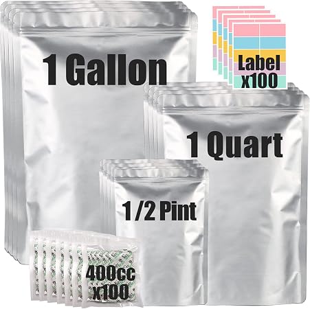 100pcs Mylar Bags for Food Storage 12 Mil Thick with