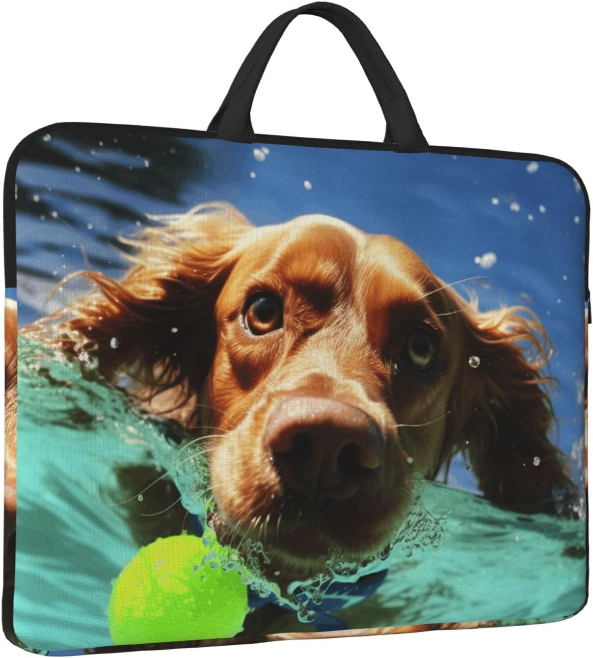 Funny Swimming Dog Laptop Case 14 in, TSA Laptop Sleeve Shockproof Protective Notebook Case Water Resistant Computer Bag with Handle Briefcase Handbags for Men Women image 2