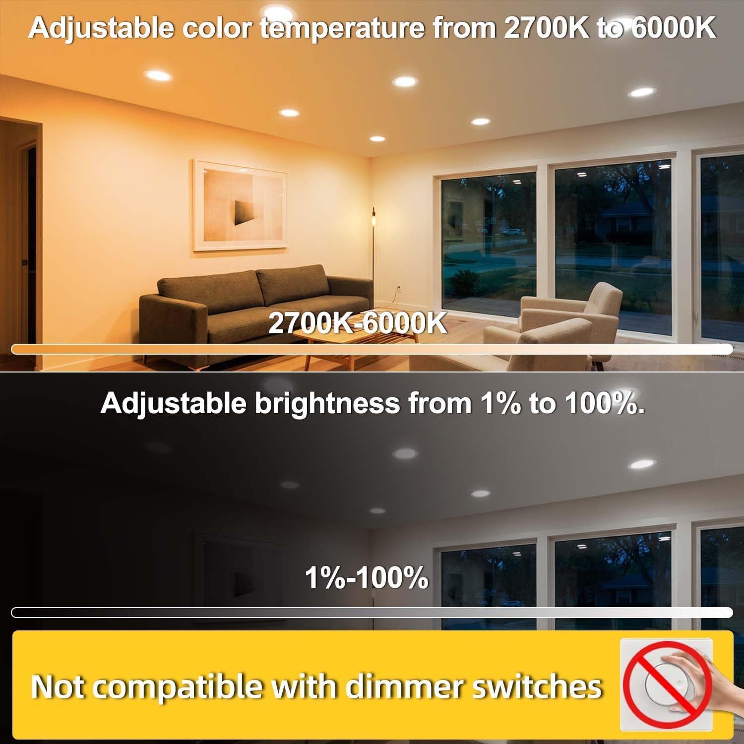 ILC BR30 LED Recessed Can Light Bulbs, Indoor Flood Light Bulbs, Bluetooth Mesh Color Changing via BRmesh APP, Tunable 2700K-6000K, E26 Base 10W 900LM (70W Equiv.), for 5"/6" Cans Only, 6 Pack