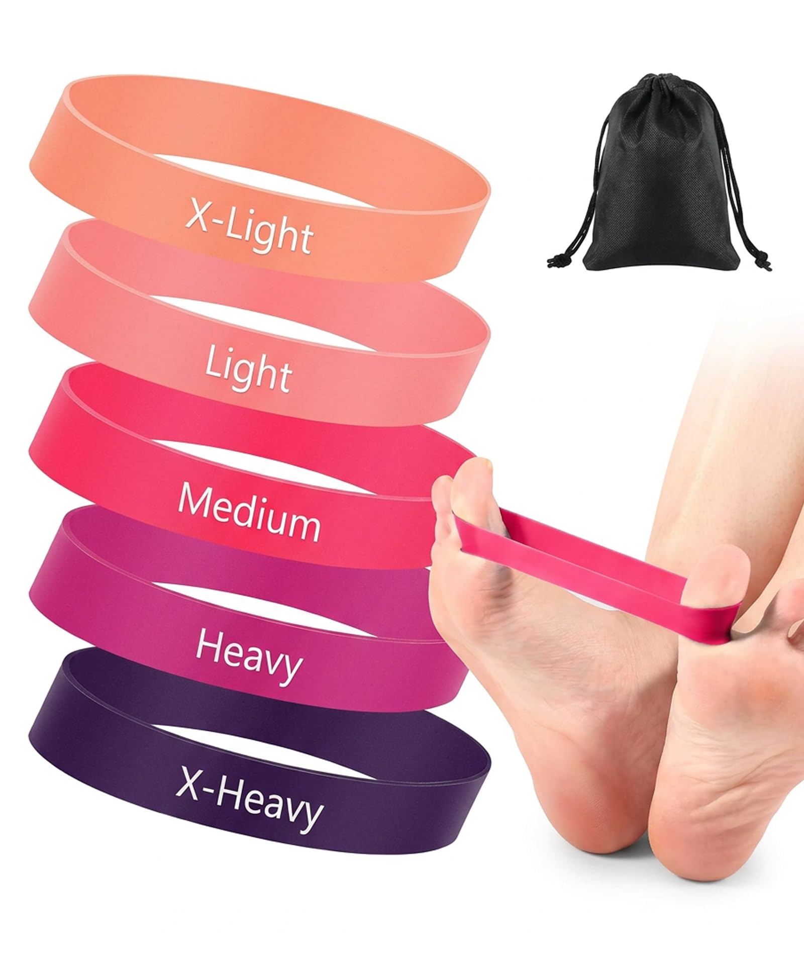 6-Piece Set Hand Stretching Band for Exercise, Paralysis Exercise Equipment, Toe Exercise Bands with Storage Bag, Bands for Workout, Pink Foot Stretching Band-image-4