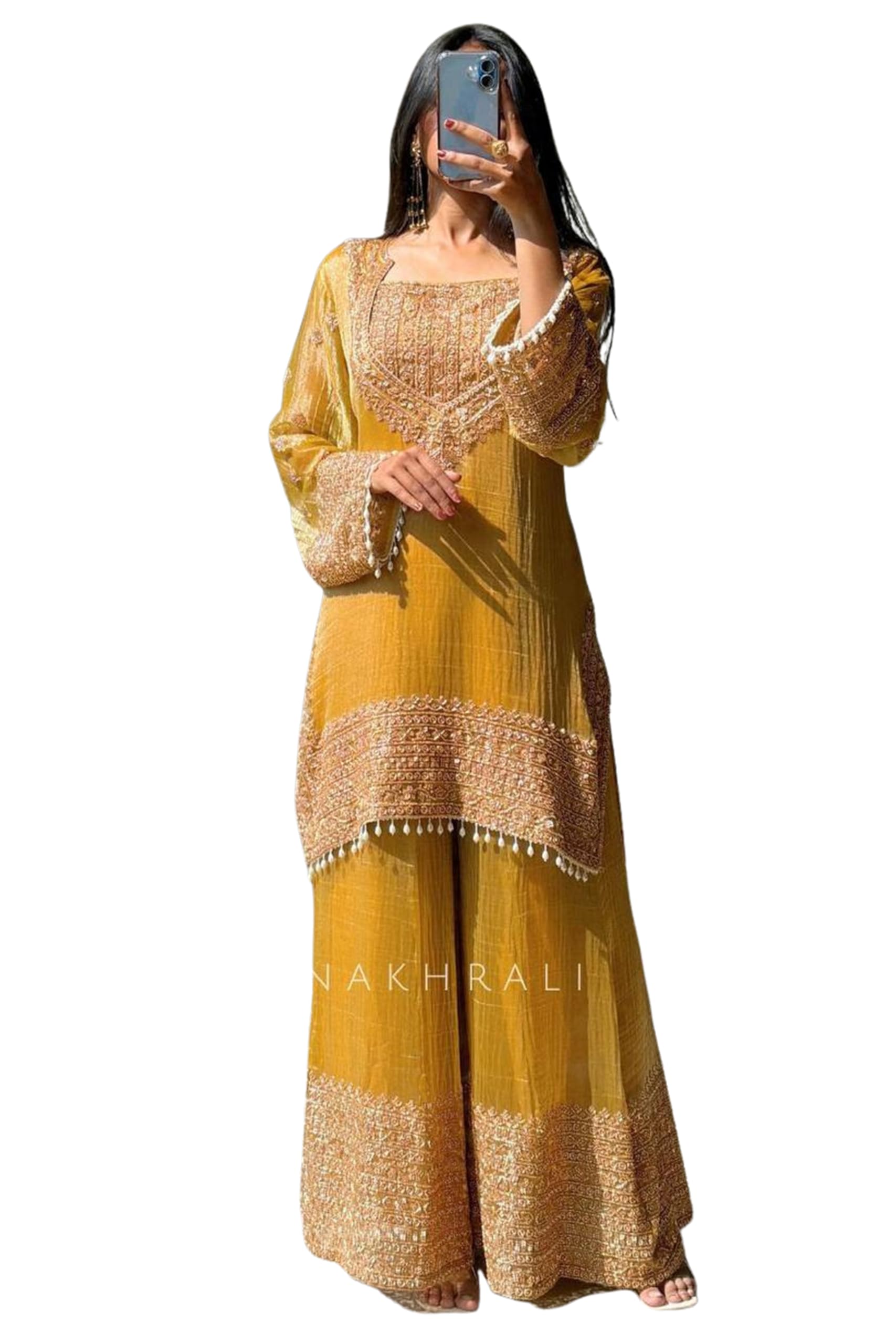 WOMEN'S Heavy Natural Crep Silk Stitched Ethnic Salwar Kameez - Long Kurti with Embroidered Sleeves, Party & Festival Wear (SF251-ve115 Black1 XXL)-image-20