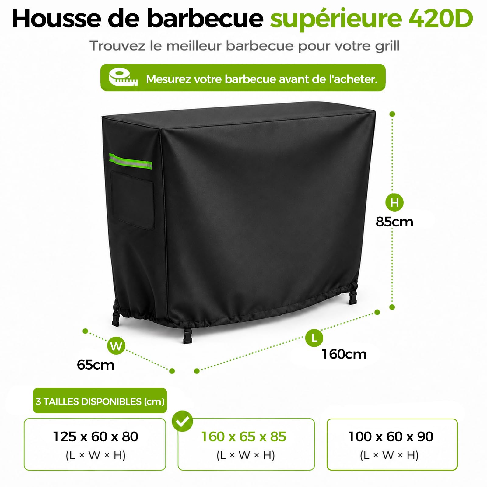 Funda protectora para Plancha, funda protectora para barbacoa, 160 × 65 × 85 cm, manta para carrito plancha con cordón y mango, para postre (tamaño grande)
