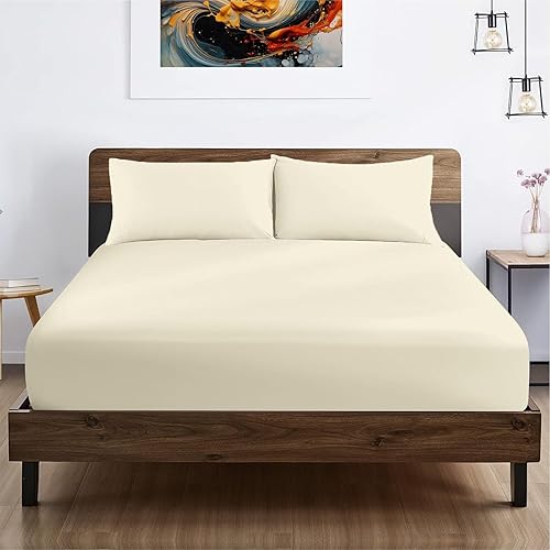SGI - Juego de sábanas bajeras de 100 % algodón egipcio de 600 hilos, suave y liso, tejido de satén, 3 piezas, 1 sábana bajera ajustable y 2 fundas