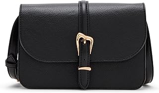 Anne Klein Womens Sculpted Buckle Flap Crossbody, Black