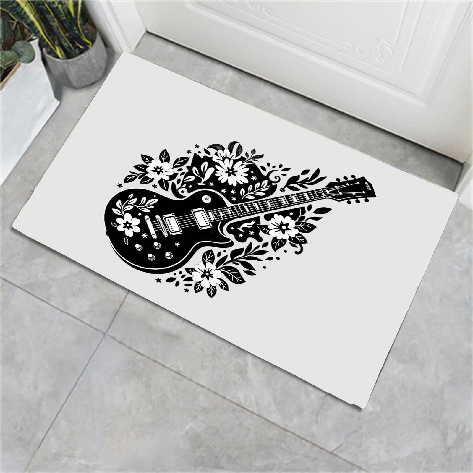 Paillasson lavable et antidérapant avec motif guitare pour l'entrée