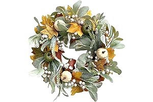 Thanksgiving Wreaths, White Pumpkins Fall Wreaths for Front Door 18'' Autumn Wreath...