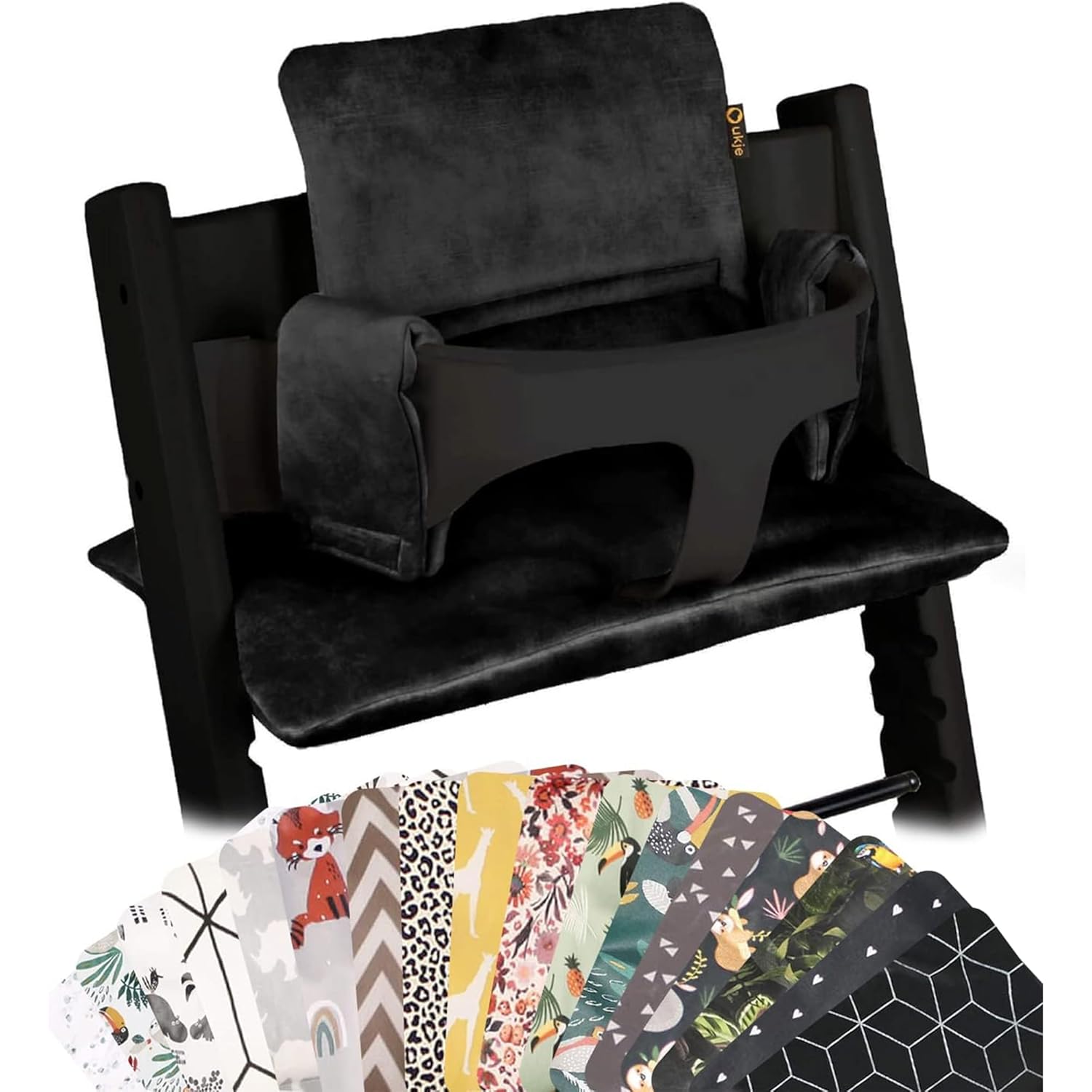 UKJE Cushion Compatible with Stokke Tripp Trapp - Soft Seat for Infants, Babies & Toddlers, High Chair Accessories, Cotton Fabric Insert, Easy to Install, Handmade in Europe (Black Velvet)