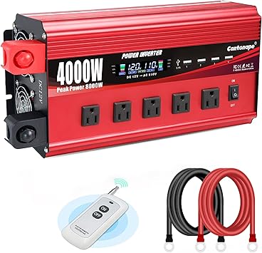 4000W Power Inverter 12V to 110V/120V DC to AC with LCD Display, Remote Controller 5 x AC Outlets and 4 x 3.1A USB Car Adapter for Car Truck Boat RV Solar System