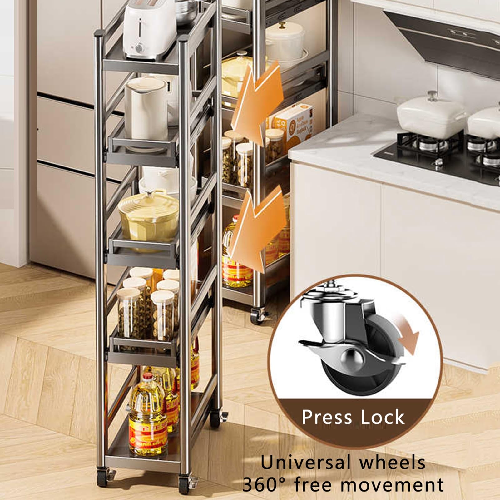 Carrito De Almacenamiento Delgado,Carrito De Almacenamiento Rodante Ultrafino,especiero De Acero Al Carbono Junto Al Refrigerador,Estante for Almacenar Alimentos(30x125x41cm)