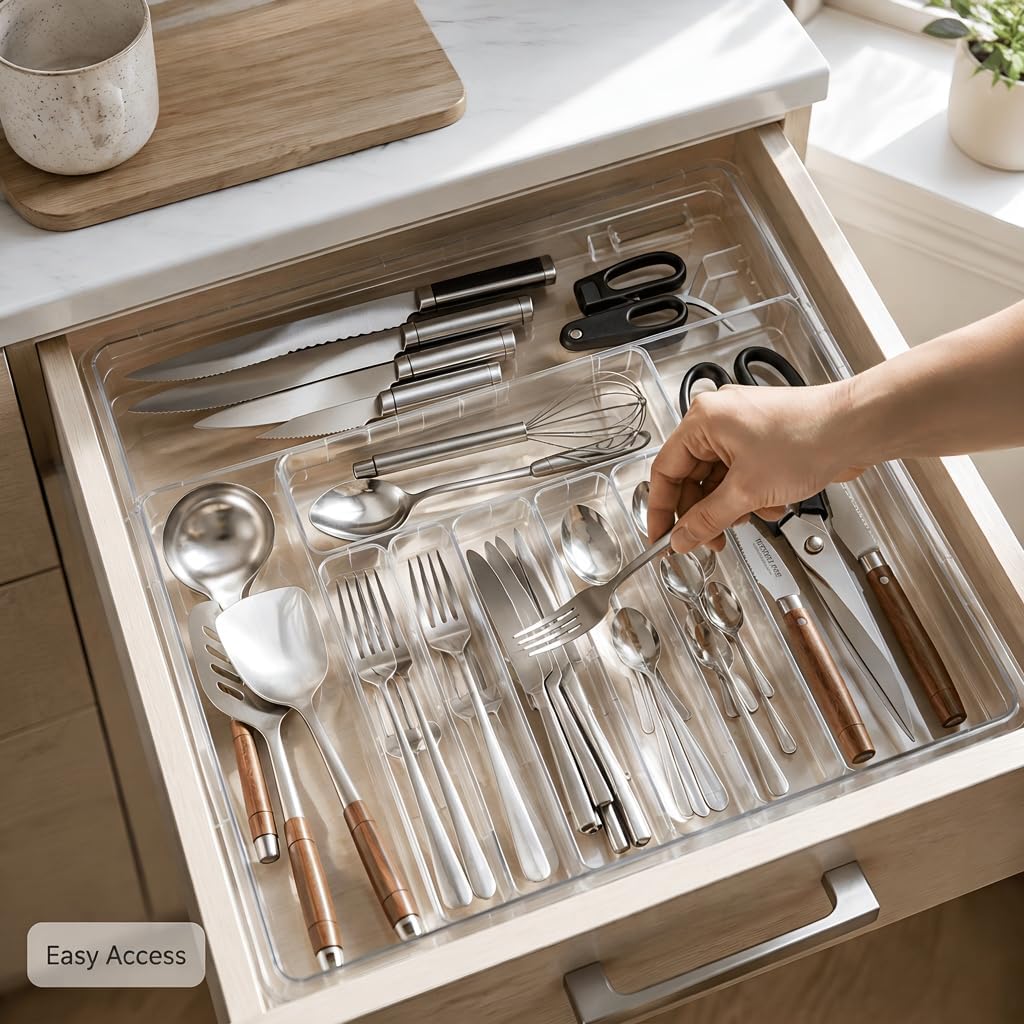Expandable Silverware Drawer Organizer,Kitchen Drawer Tray, 6-9 Slots image 2