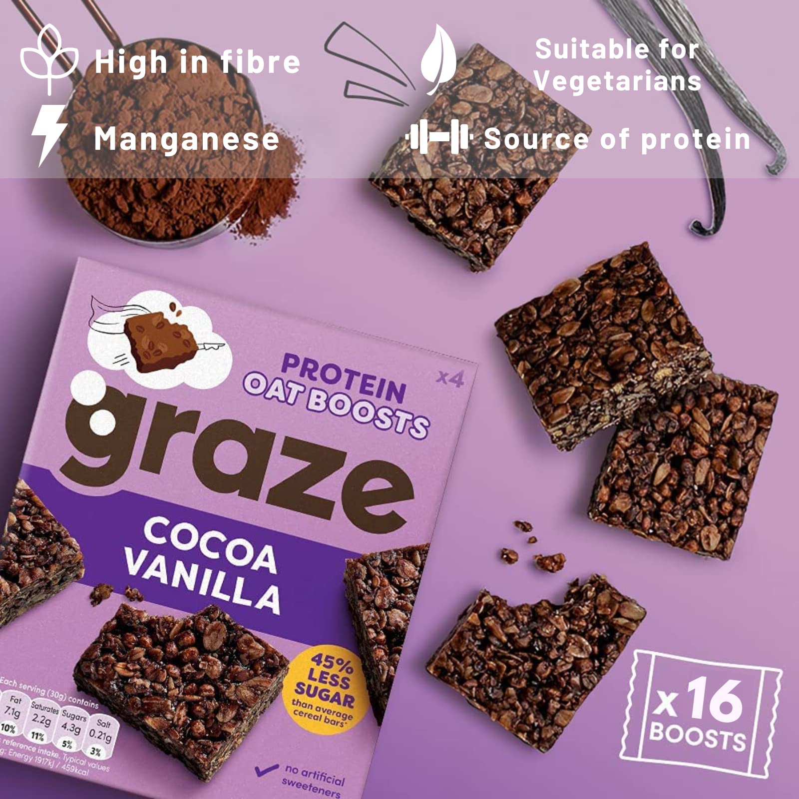 Graze Protein Barres d'avoine – Snacks sains, avoine entière, saveurs naturelles, riche en fibres, moins de sucre (16 collations – 4 paquets de 4 x 30 g)