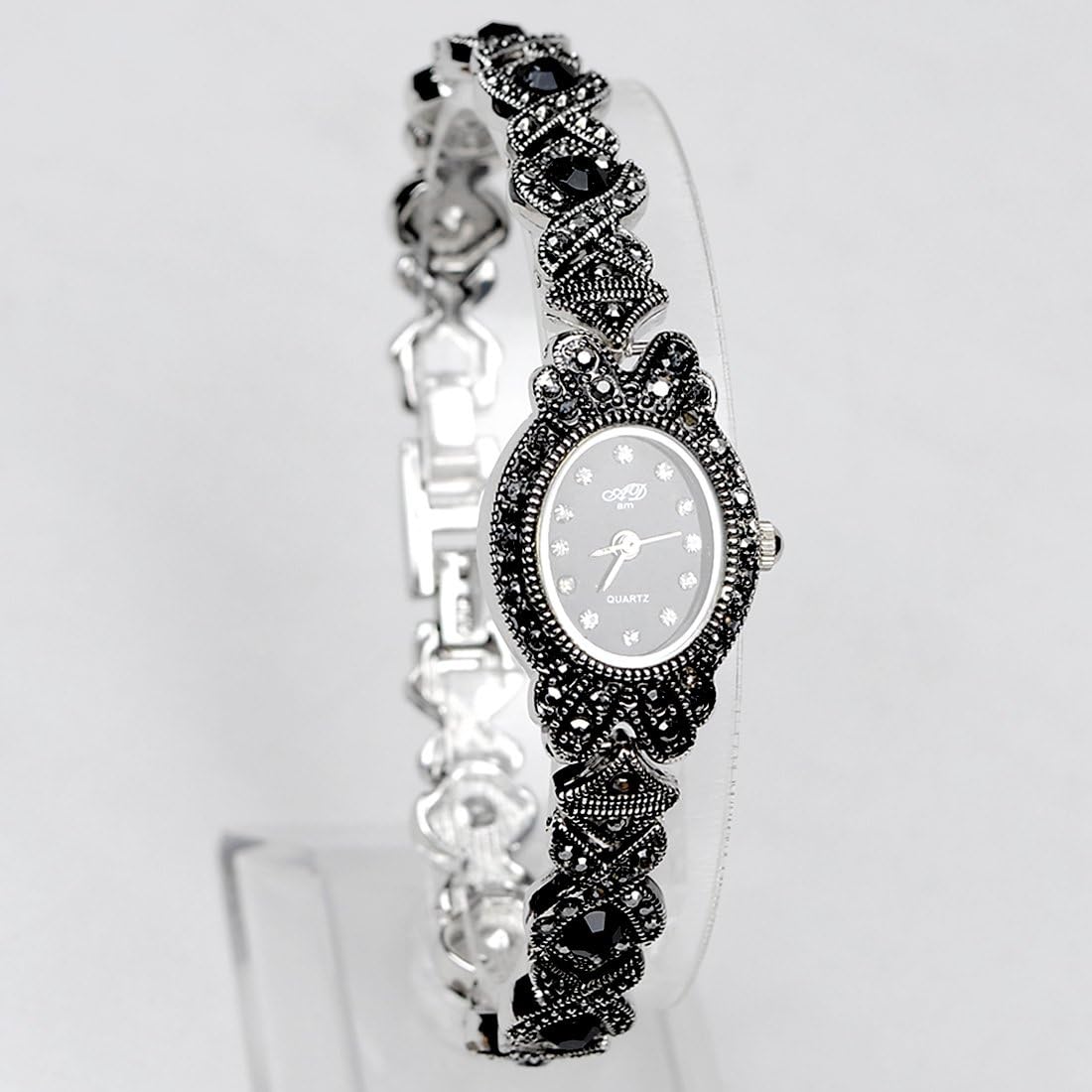 High Quality Antique Black Titanium Silver with Crystal Rhinestone Women Girls'lady Alloy Quartz Watch