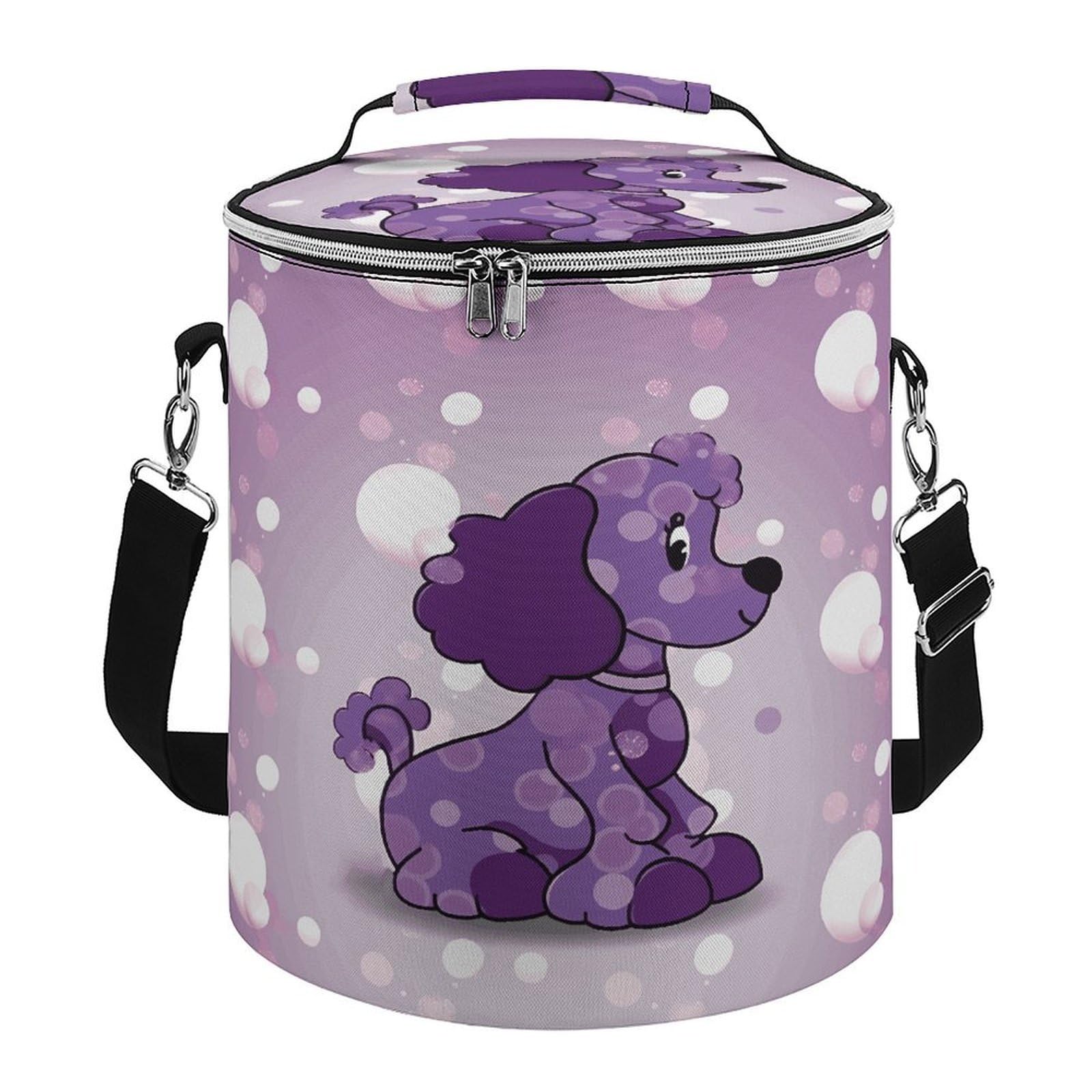 Borsa termica morbida a pois viola con barboncini e tasche multiple, borsa termica a prova di perdite, pieghevole, per spiaggia, viaggi, lavoro
