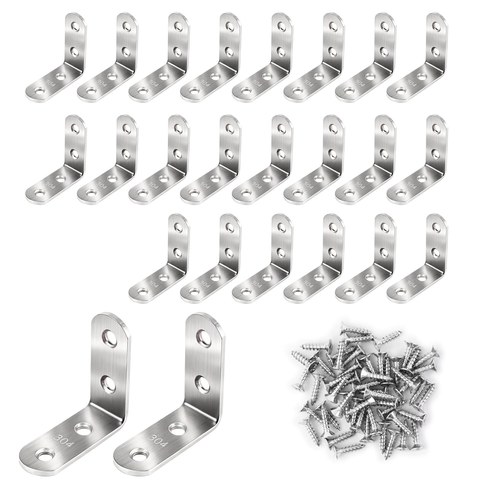 FuncHardwa 24 PCS Angle Brackets with 48 Screws, 40x40mm L Brackets for Wood, 304 Corner Bracket for Wood Furniture Fixation