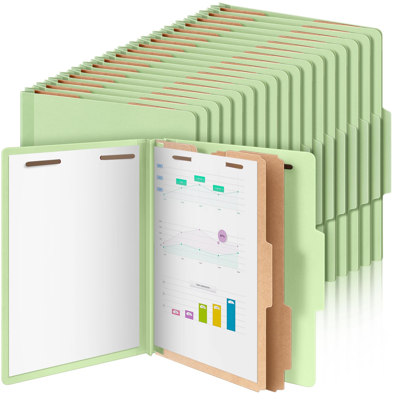 AmazingSpark 72 Pcs 2 Divider Classification Folders Bulk, Light Green