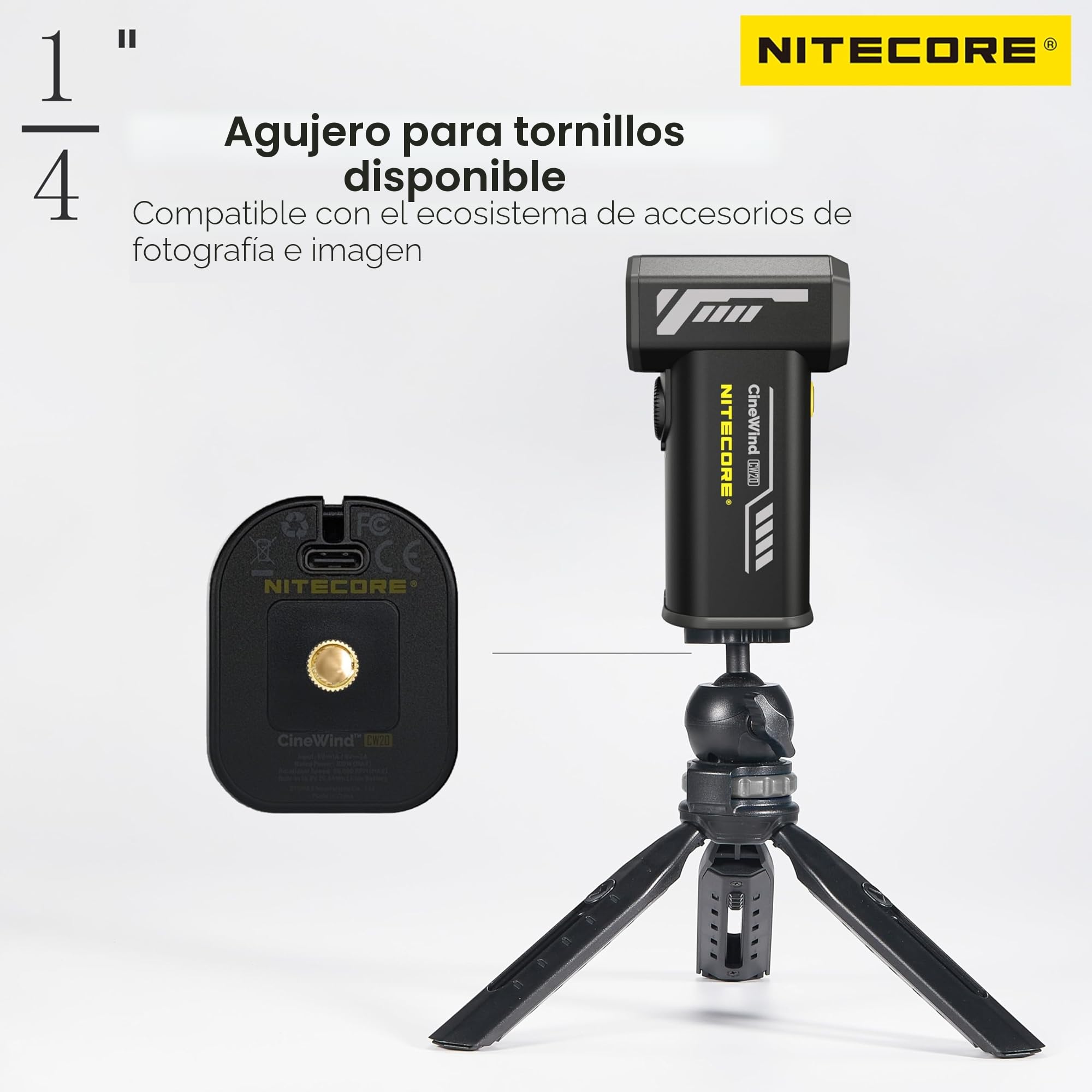 Nitecore CINEWIND CW20 Ventilador de fotografía de bolsillo con boquilla plana, boquilla redonda, estuche de almacenamiento (negro)