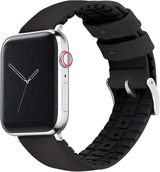 Amazon.com: Barton - Correa de piel negra y goma híbrida, color y tamaño,  compatible con todos los relojes Apple, 1.496 in, 1.575 in, 1.654 in, 1.732  in : Celulares y Accesorios