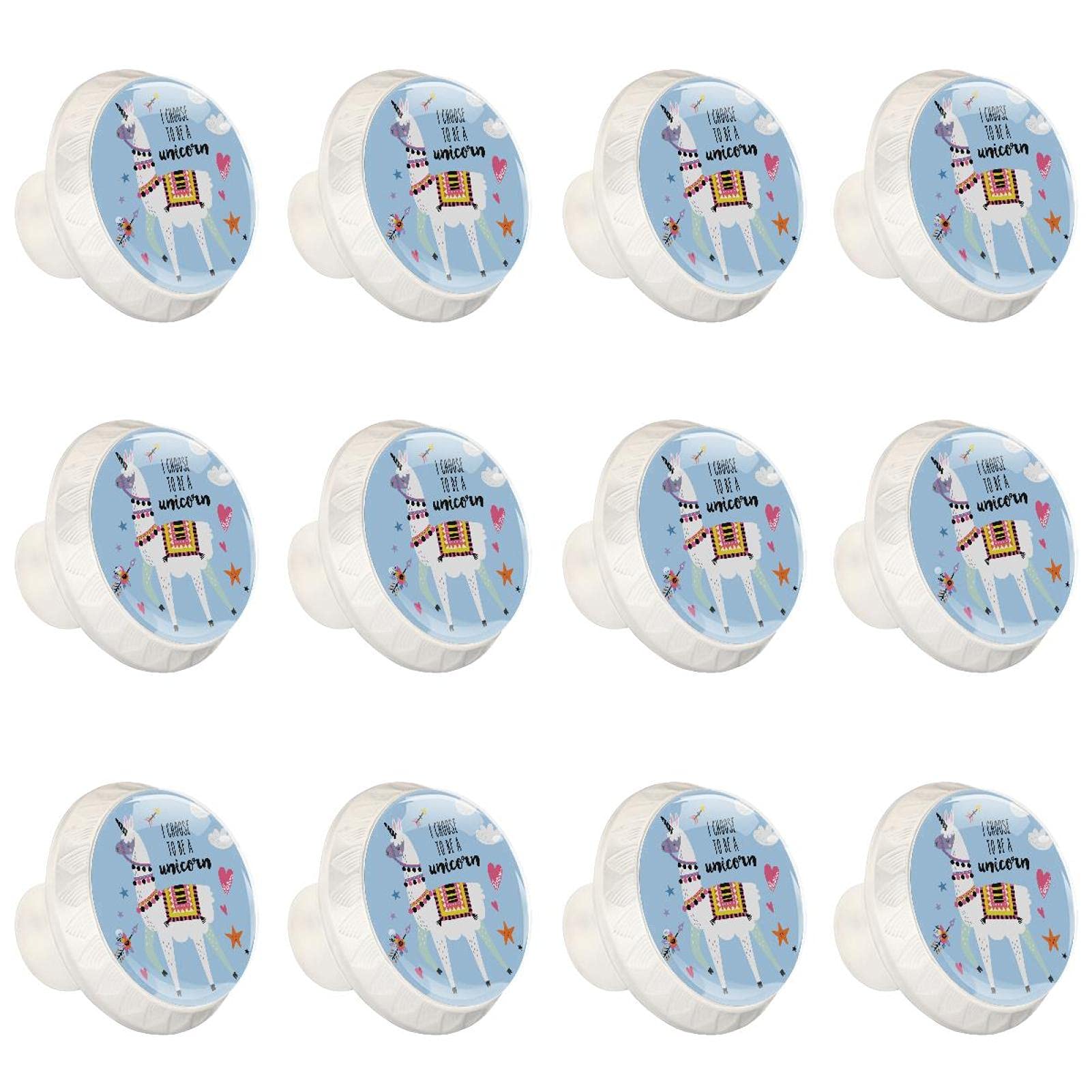 Boutons ronds pour armoire de cuisine alpaga licorne en lot de 12 pièces