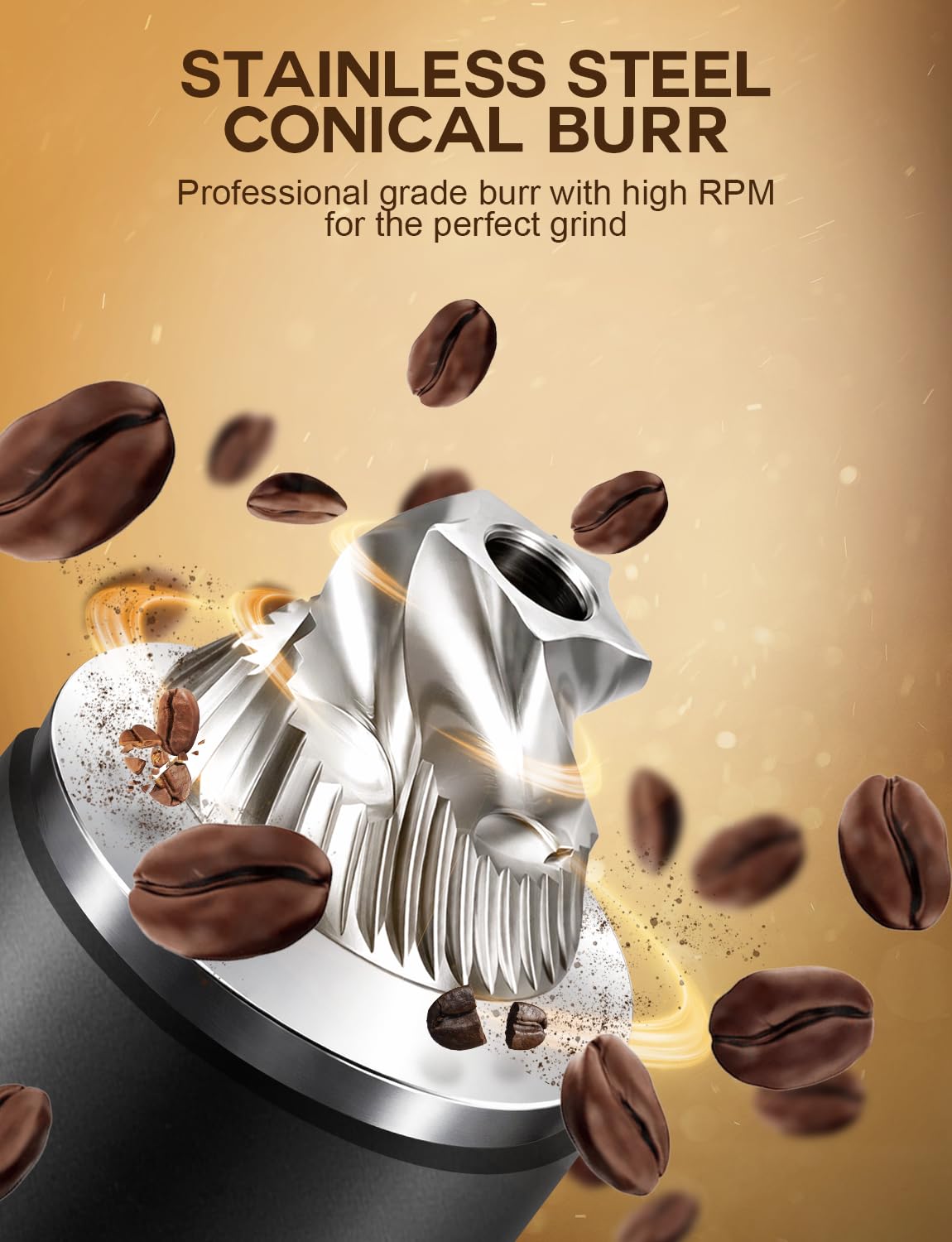 Molinillo de café portátil – Molinillo de café espresso recargable con molino de acero inoxidable con 60 ajustes de molienda ajustables