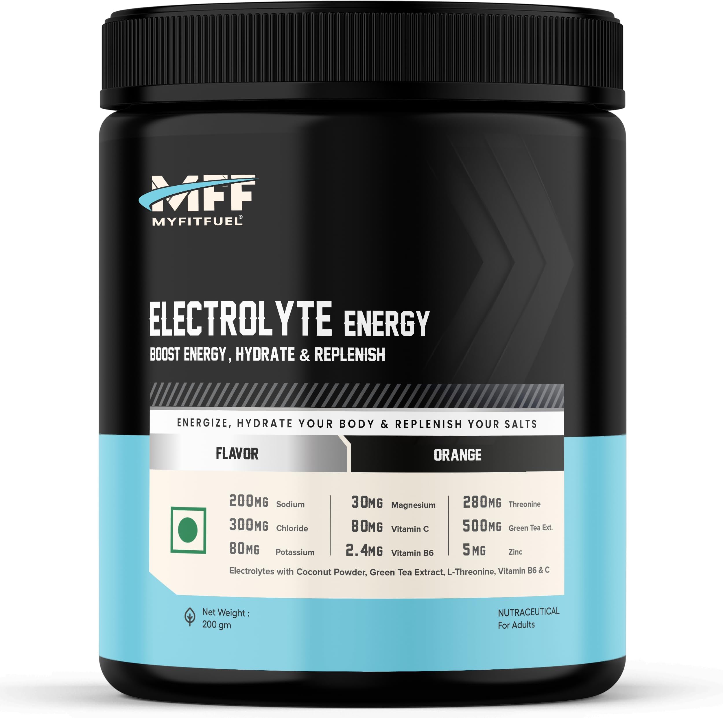 Electrolyte Energy, Hydration & Replenishment. With Green Tea Extract, L-Threonine For Better Performance (200g Orange)